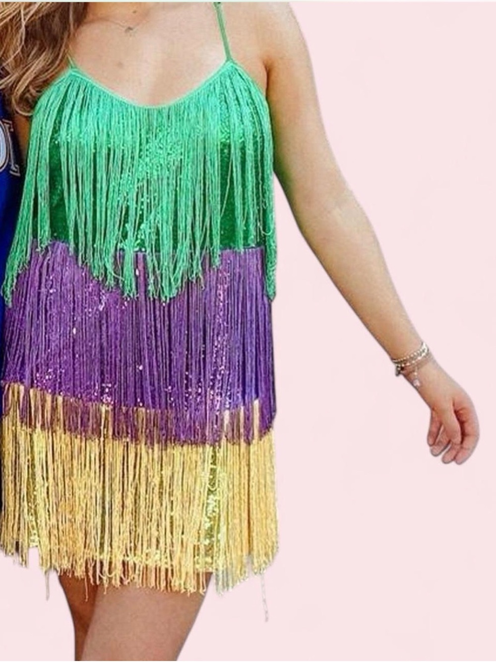 mardi gras sequin fringe mini dress